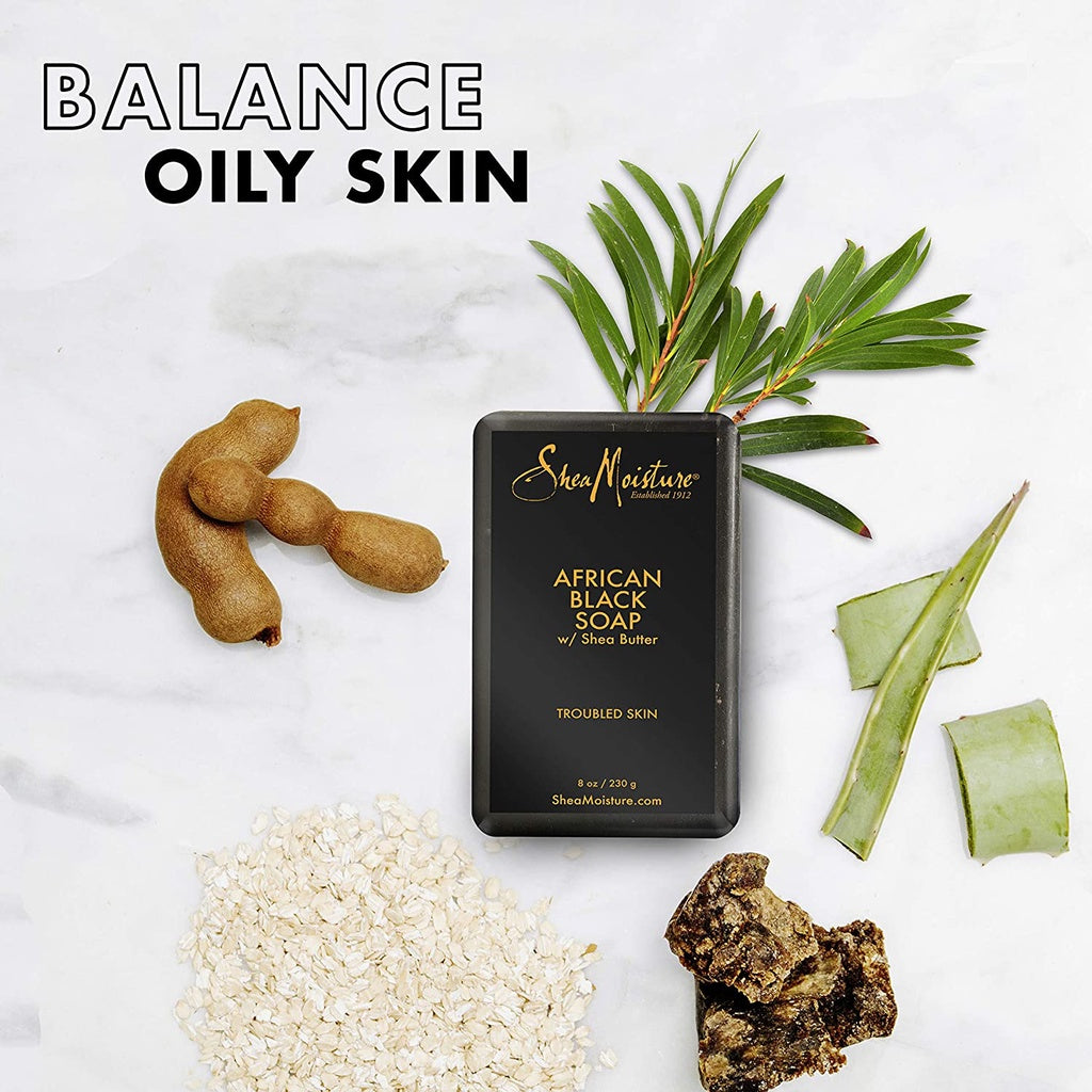 Shea Moisture African Black Soap with Shea Butter 99g | For Acne Prone Face & Body Bar Soap