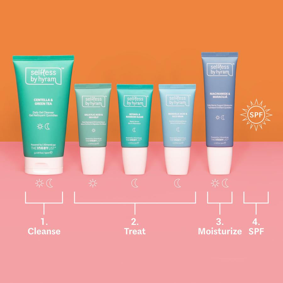 Inkey list selfless by hyram Retinol serum Centella green tea cleanser mandelic rice brand