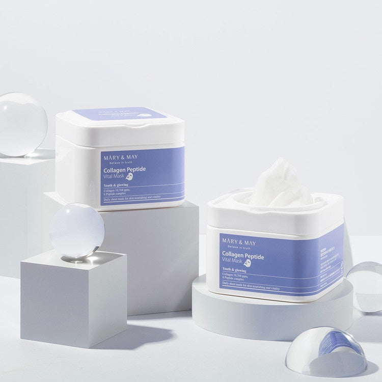 Mary & May Collagen Peptide Vital Mask EXP 01.27 | 30 Mask Sheet Pack | Youth & Glowing