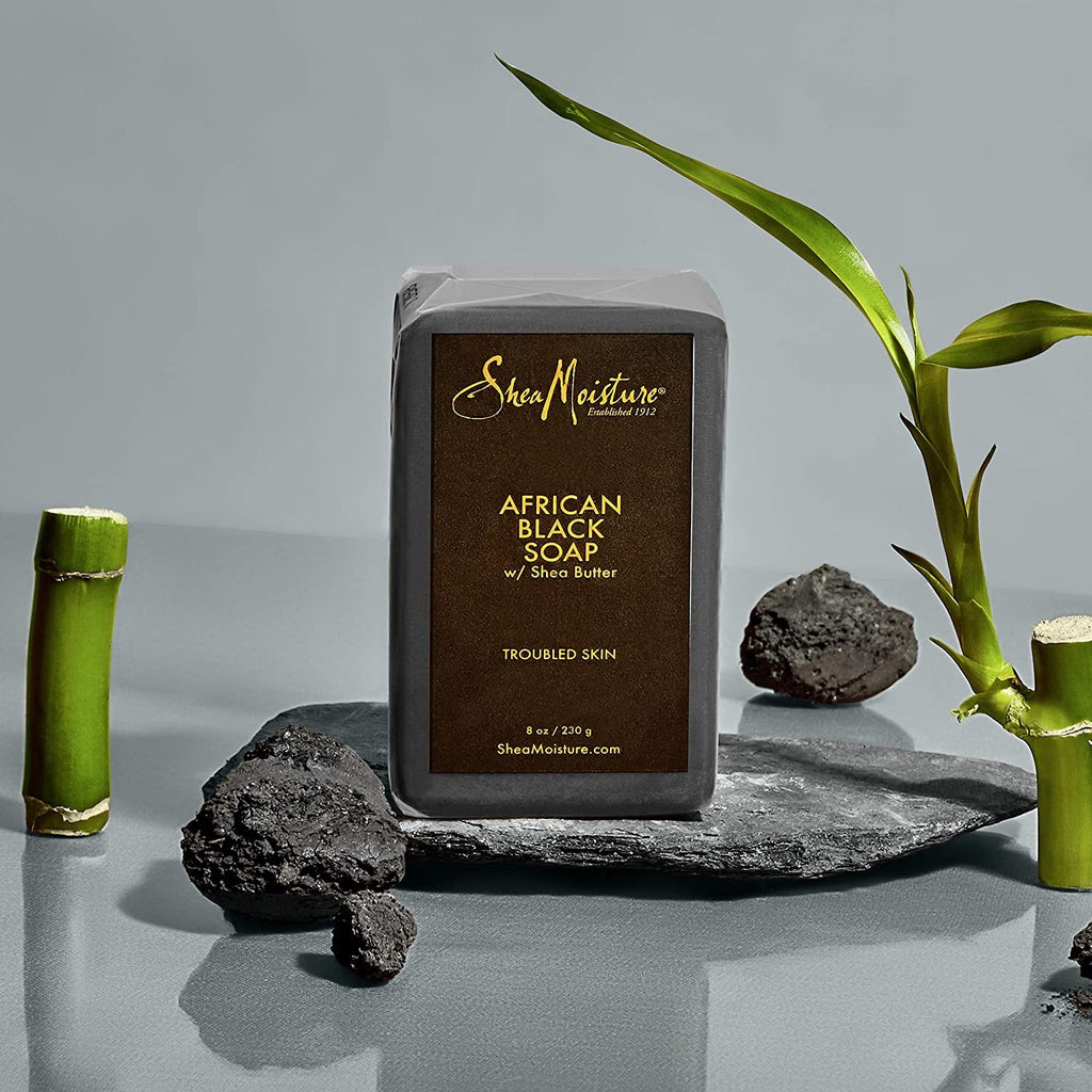 Shea Moisture African Black Soap with Shea Butter 99g | For Acne Prone Face & Body Bar Soap