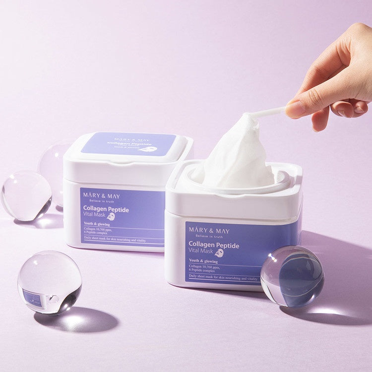 Mary & May Collagen Peptide Vital Mask EXP 01.27 | 30 Mask Sheet Pack | Youth & Glowing