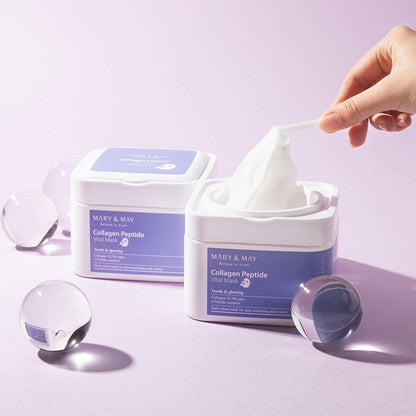 Mary & May Collagen Peptide Vital Mask EXP 01.27 | 30 Mask Sheet Pack | Youth & Glowing