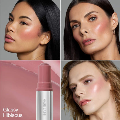 Haus Labs Color Fuse Glassy Blush Balm 5g | Lip + Cheek Blush Balm Stick GLASSY HIBISCUS