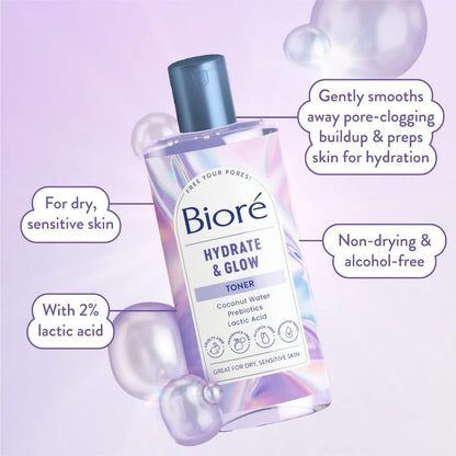 Biore Hydrate & Glow Toner 235ml | 2% Lactic Acid + Malic Acid