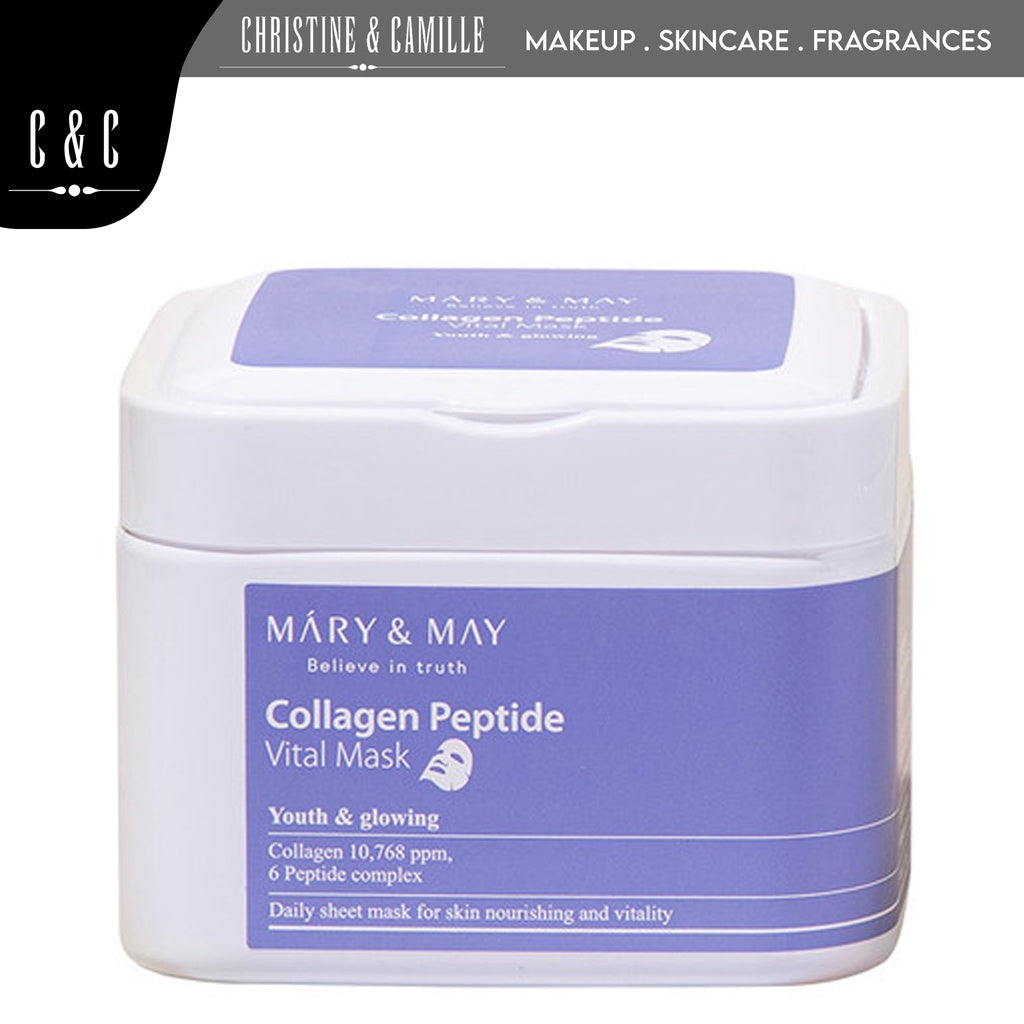 Mary & May Collagen Peptide Vital Mask EXP 01.27 | 30 Mask Sheet Pack | Youth & Glowing