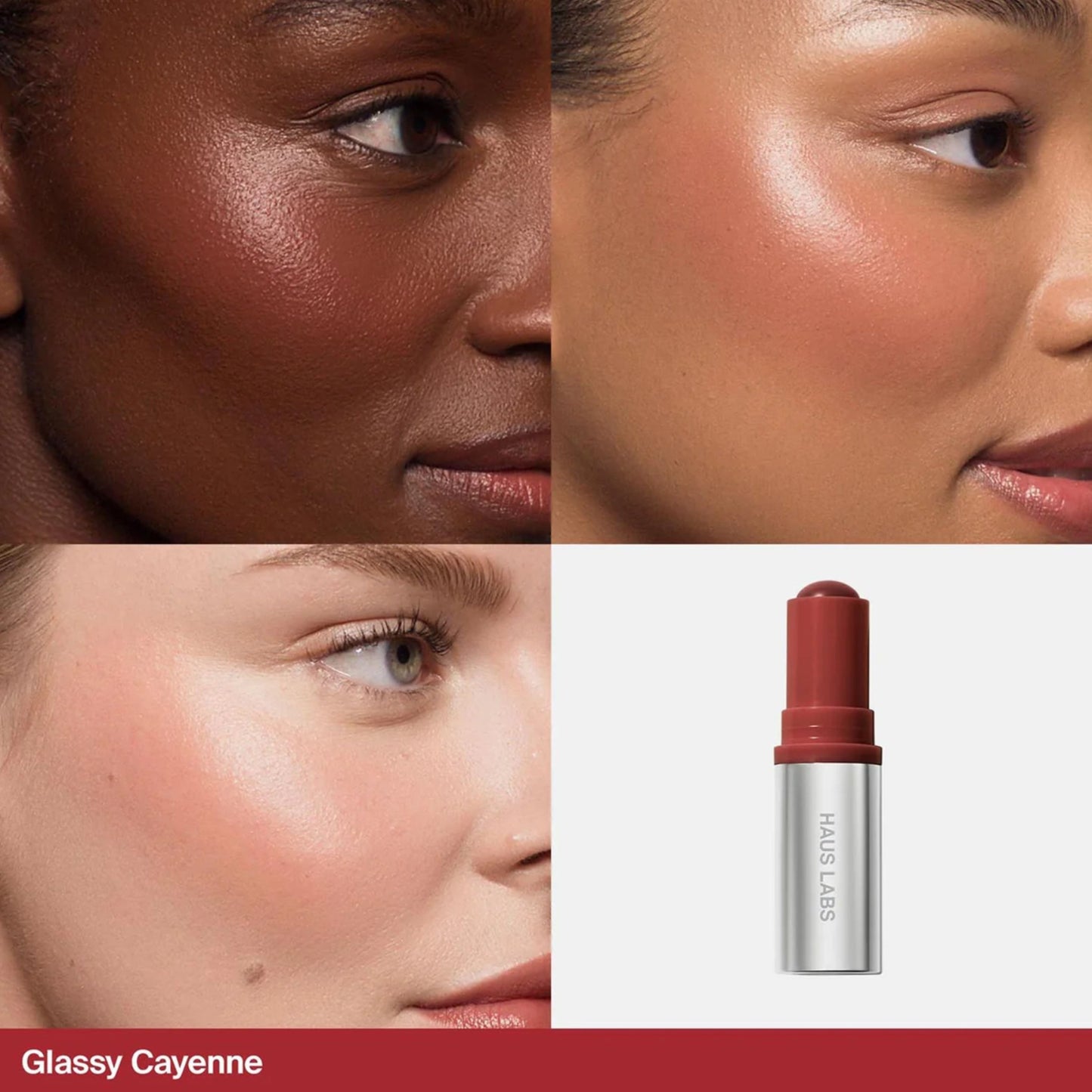 Haus Labs Color Fuse Glassy Blush Balm 5g | Lip + Cheek Blush Balm Stick GLASSY CAYENNE