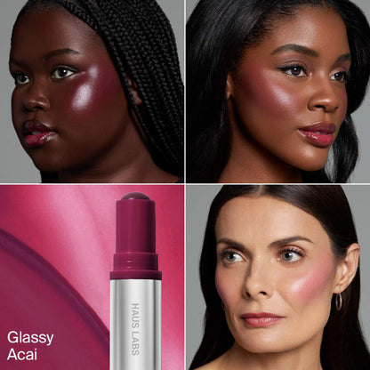 Haus Labs Color Fuse Glassy Blush Balm 5g | Lip + Cheek Blush Balm Stick GLASSY ACAI