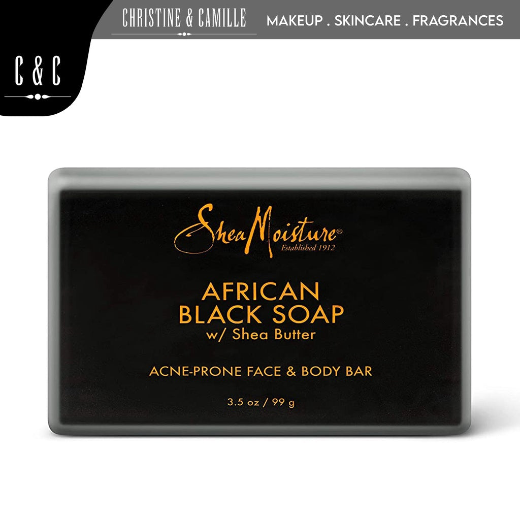 Shea Moisture African Black Soap with Shea Butter 99g | For Acne Prone Face & Body Bar Soap