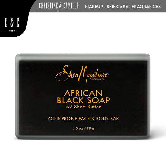 Shea Moisture African Black Soap with Shea Butter 99g | For Acne Prone Face & Body Bar Soap
