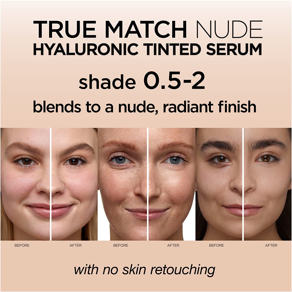 L'Oreal True Match Nude Hyaluronic Tinted Serum Foundation 30ml | Natural & Radiant Finish 0.5-2 VERY LIGHT