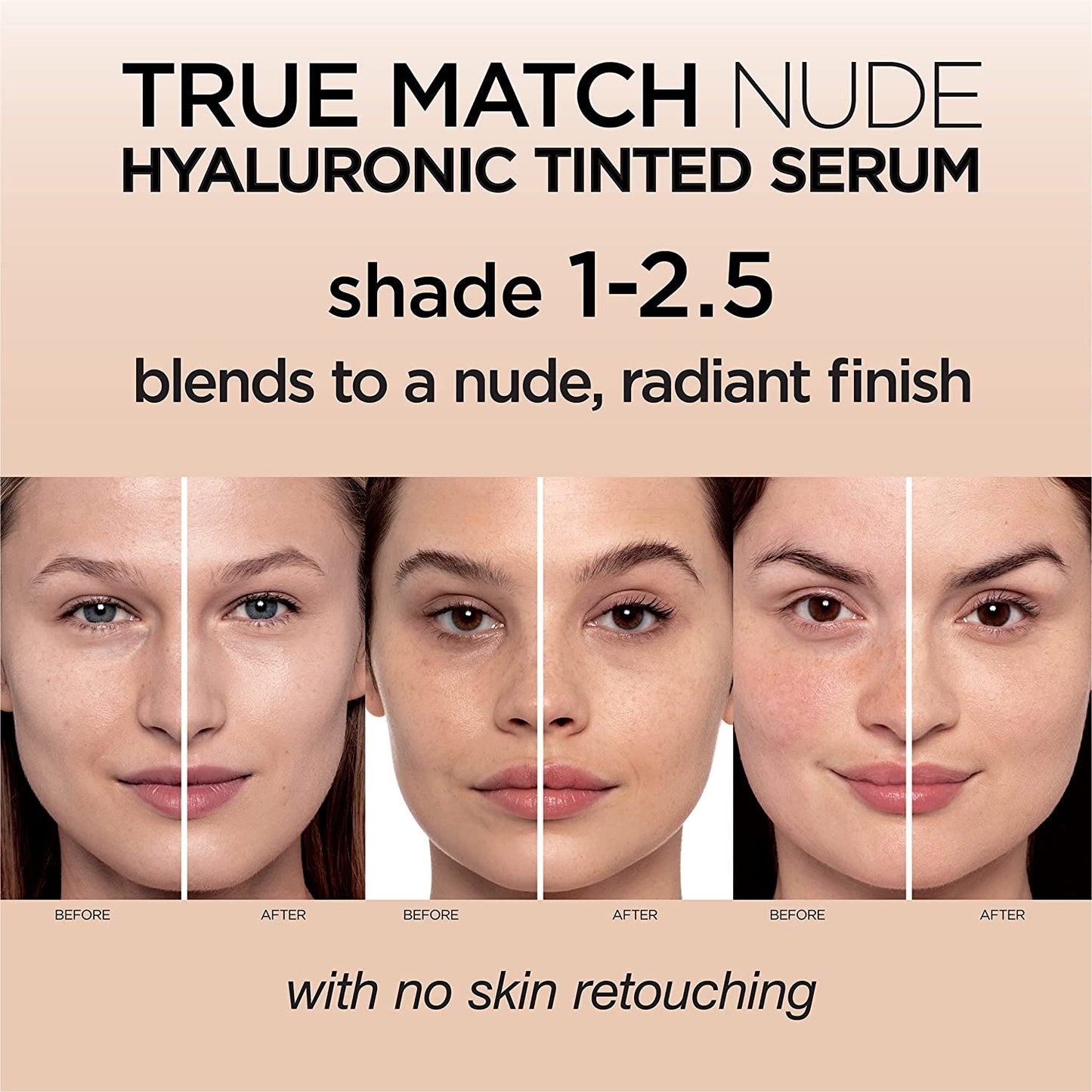 L'Oreal True Match Nude Hyaluronic Tinted Serum Foundation 30ml | Natural & Radiant Finish 1-2.5 ROSY LIGHT