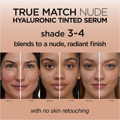 L'Oreal True Match Nude Hyaluronic Tinted Serum Foundation 30ml | Natural & Radiant Finish 3-4 LIGHT - MEDIUM