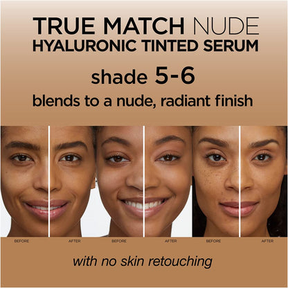 L'Oreal True Match Nude Hyaluronic Tinted Serum Foundation 30ml | Natural & Radiant Finish 5-6 MEDIUM - TAN